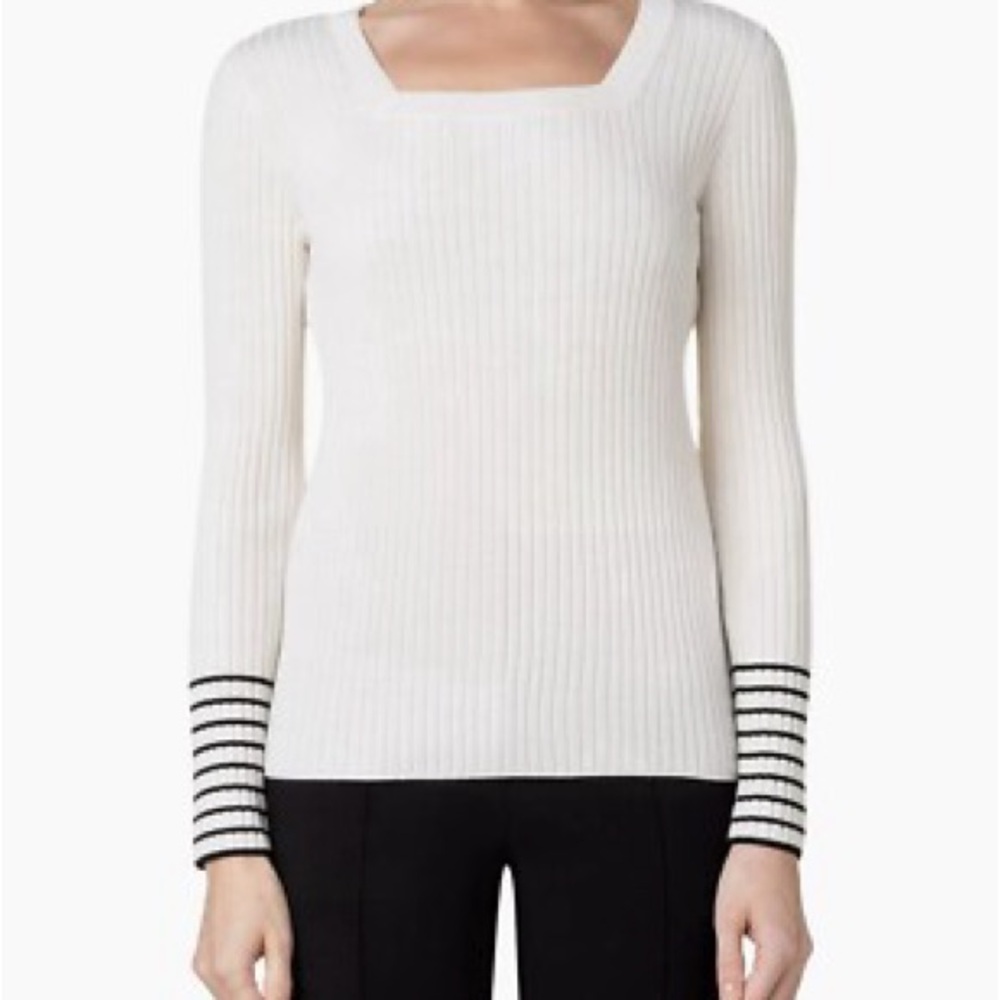 Akris punto square neck rib virgin merino wool sweater